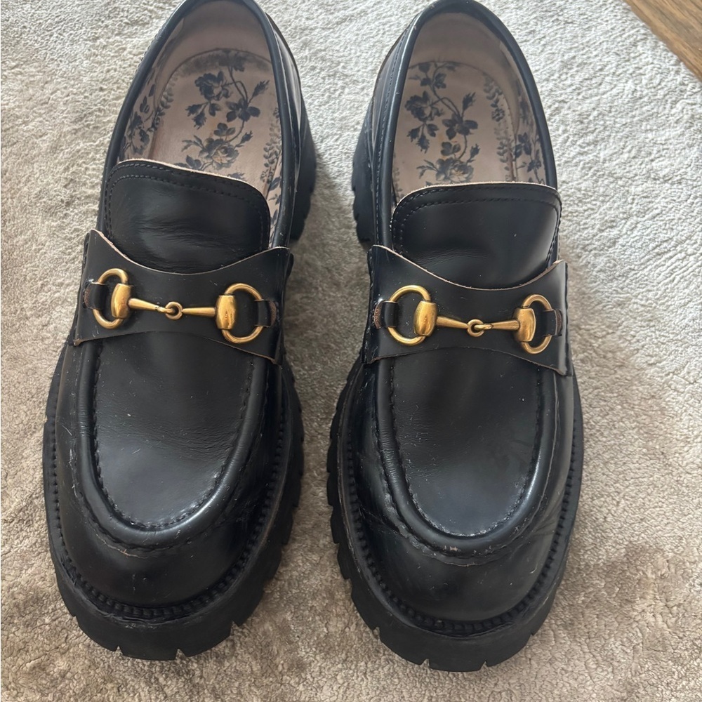 Gucci Black Lug Sole Loafers with Horsebit Size 41.5 - Picture 7 of 16